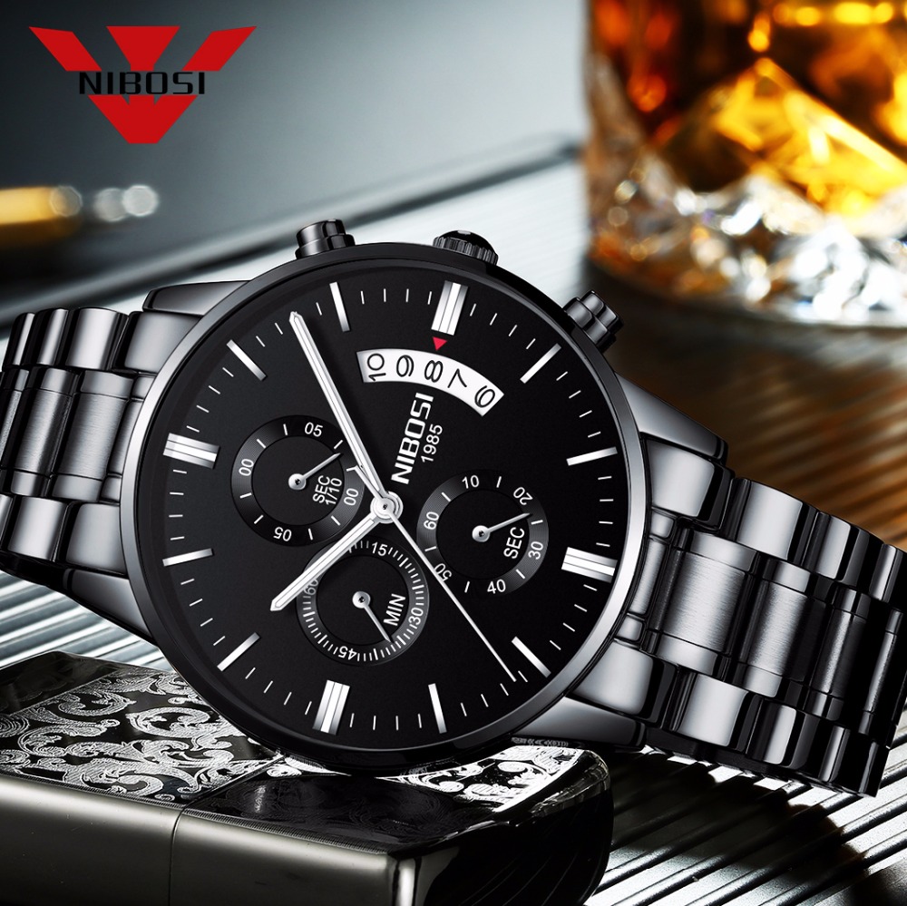 Jewelry Inspired Watches - NIBOSI 스테인레스 스틸 블랙 쿼츠 시계