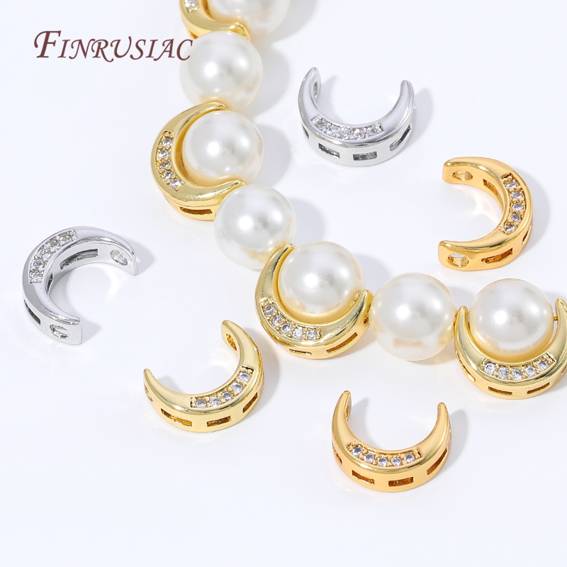 Pearl Necklace - 18K 금도금 달 모양 스페이서 비즈,