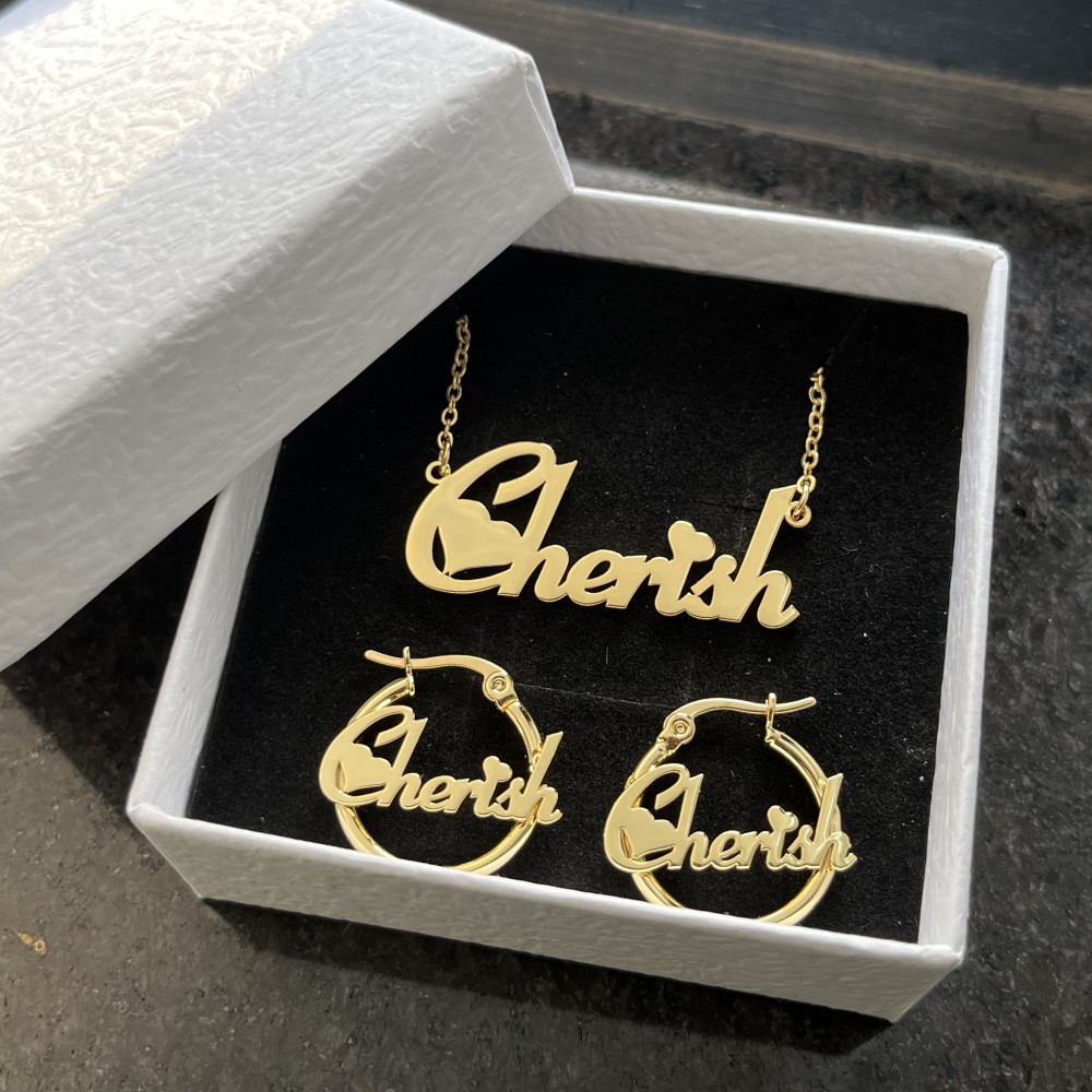 Engraved Name Necklace - DUOYING 맞춤형 귀걸이 쥬얼리 세트, 20mm