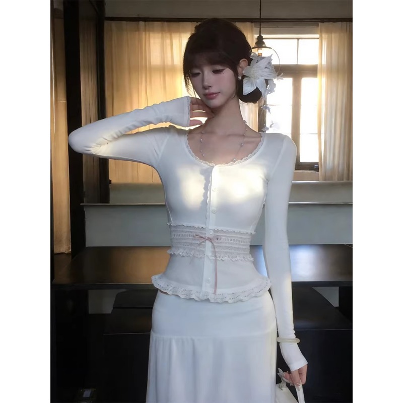 여성 레이스 트림 컷아웃 긴팔 탑 버튼 프론트 슬림핏  - S&S Watches & Jewelry Ho Chi Minh 리뷰 및 가격