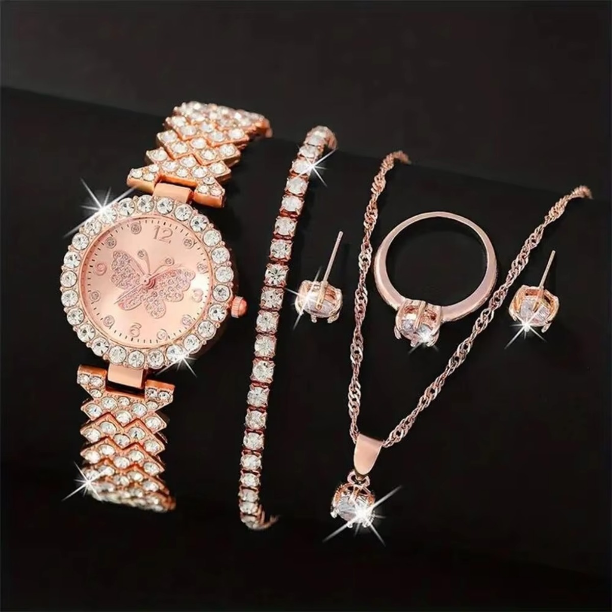 6개/세트 럭셔리 라인스톤 나비 여성 쿼츠 시계 패션  - Jewelry Watches For Ladies 리뷰 및 가격