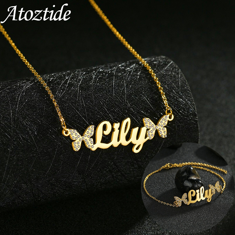Atoztide 맞춤형 보석 세트 목걸이 지르콘 스톤  - Engraved Name Necklace 리뷰 및 가격
