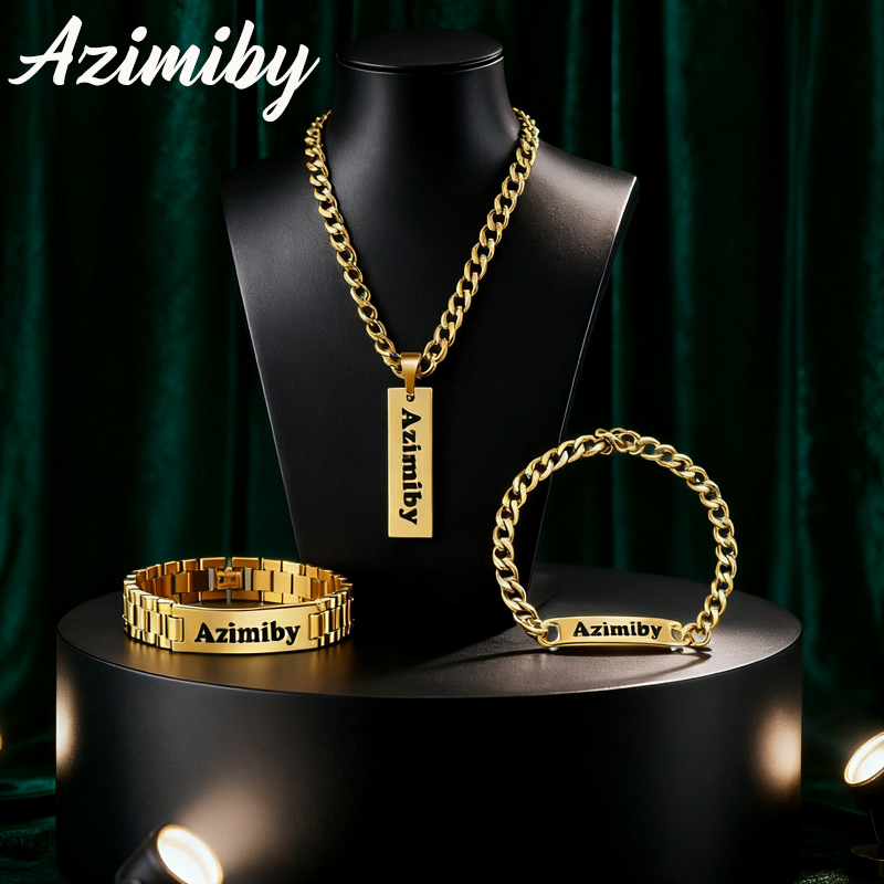 Azimiby 맞춤형 이름 클래식 펑크 스타일 팔찌 목 - Engraved Name Necklace 리뷰 및 가격