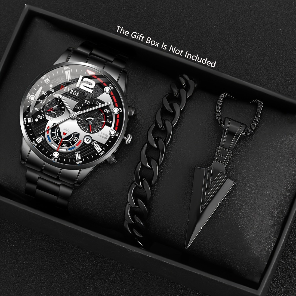 3 개/대 패션 남자 시계 블랙 합금 아날로그 남성 시 - Best Jewelry Watches 리뷰 및 가격