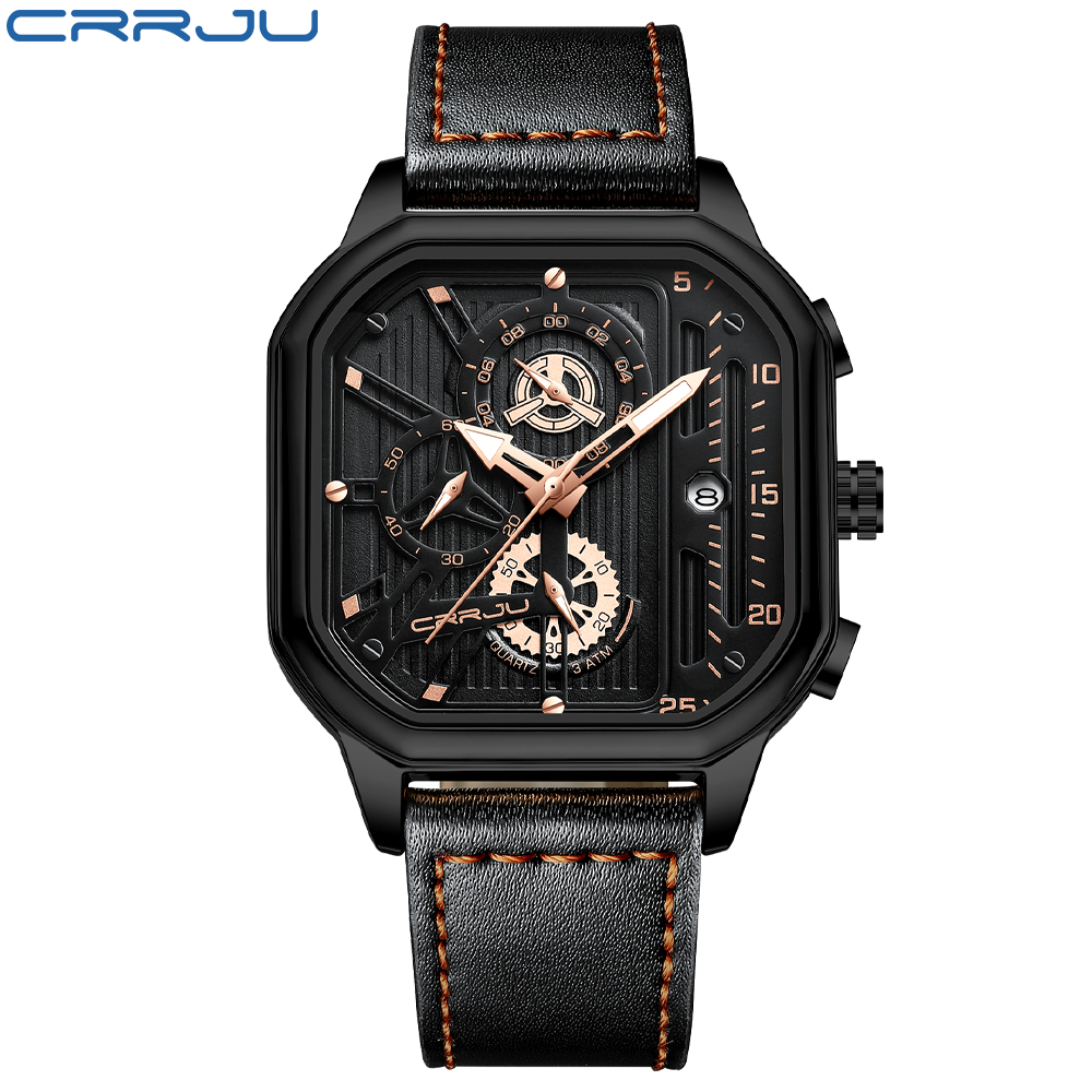 CRRJU-럭셔리 브랜드 밀리터리 가죽 스퀘어 시계 남 - Jewelry Inspired Watches 리뷰 및 가격