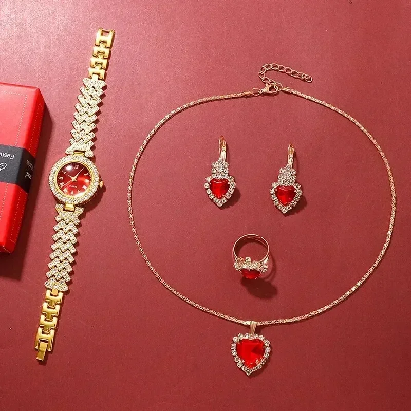 여성용 골든 럭셔리 시계 반지 목걸이 귀걸이 라인석 패 - Jewelry Watches For Ladies 리뷰 및 가격