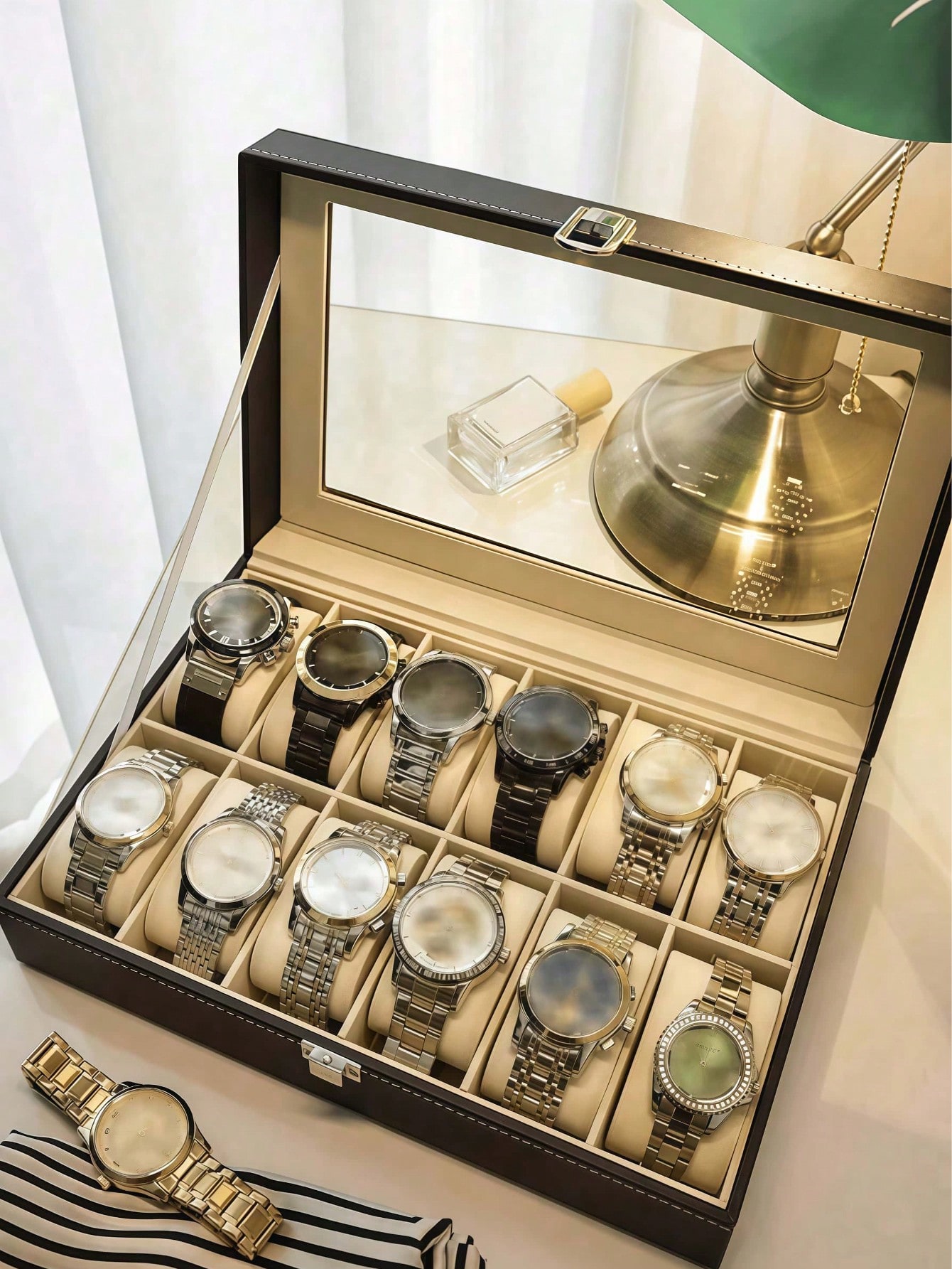 잠금장치가 있는 가죽 시계 상자, 대용량 시계 진열 케 - Jewelry Watches For Women 리뷰 및 가격