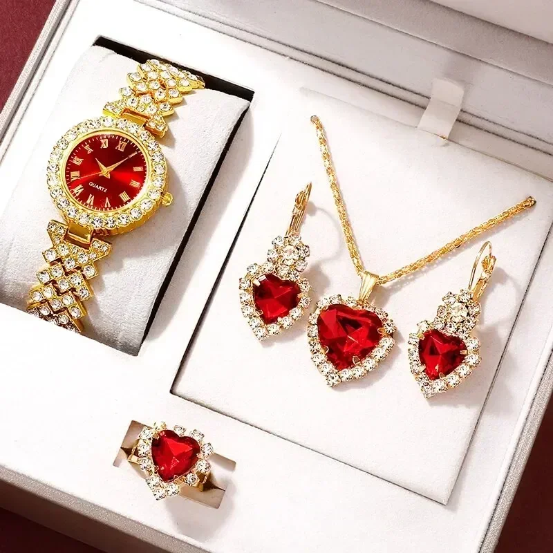 여성용 골든 럭셔리 시계 반지 목걸이 귀걸이 라인석 패 - Jewelry Watches For Ladies 리뷰 및 가격