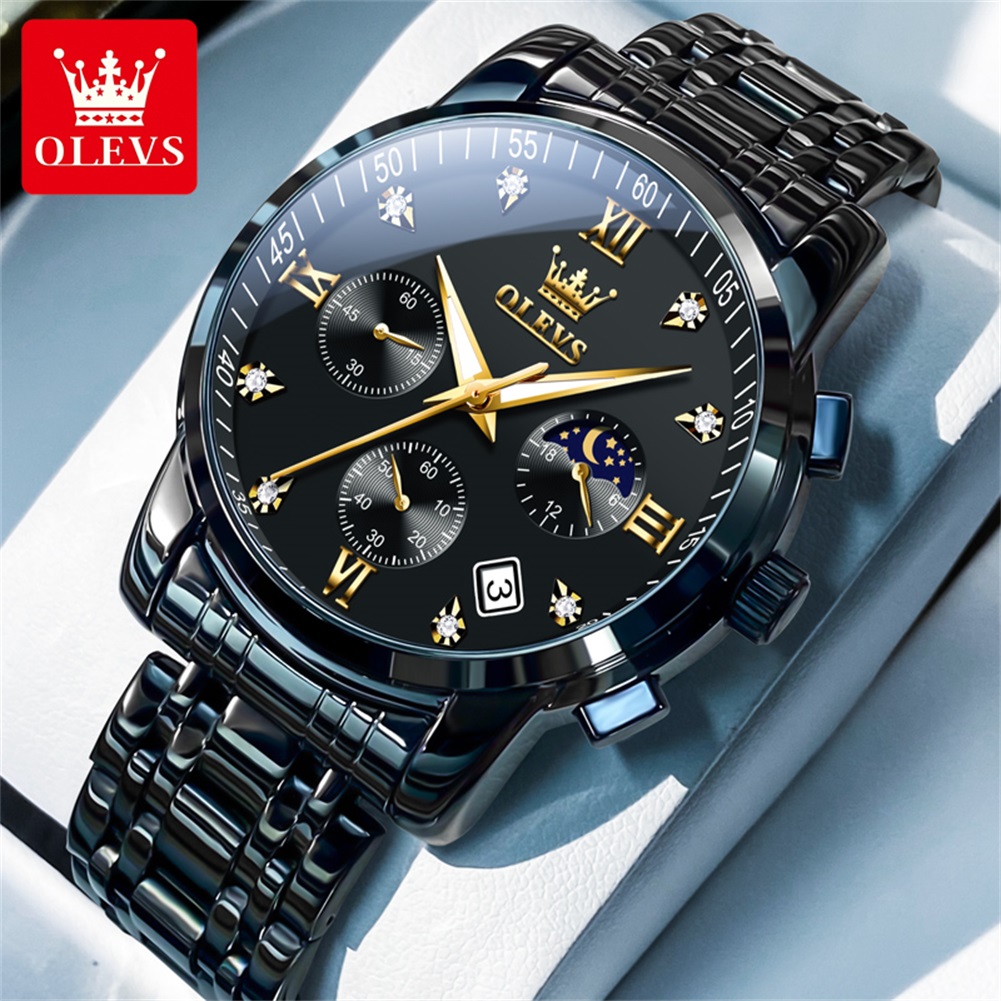 OLEVS 인기 남성용 시계 스테인레스 스틸 블랙 문  - Jewelry Inspired Watches 리뷰 및 가격