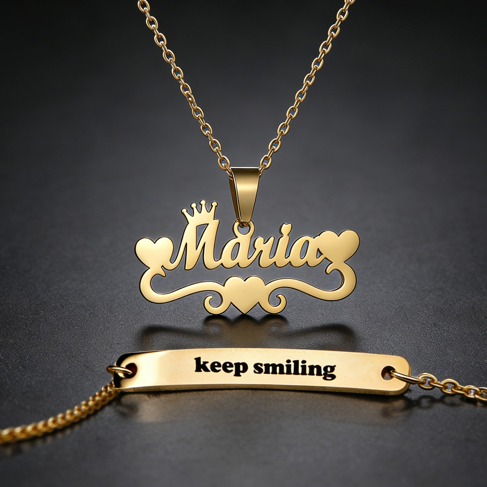 개인 맞춤 이름 하트 목걸이 팔찌 주얼리 세트 스테인리 - Engraved Name Necklace 리뷰 및 가격