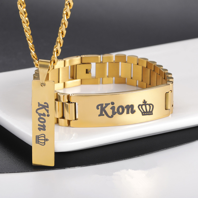 사용자 정의 남자 이름 목걸이 큰 팔찌 쥬얼리 세트 스 - Engraved Name Necklace 리뷰 및 가격