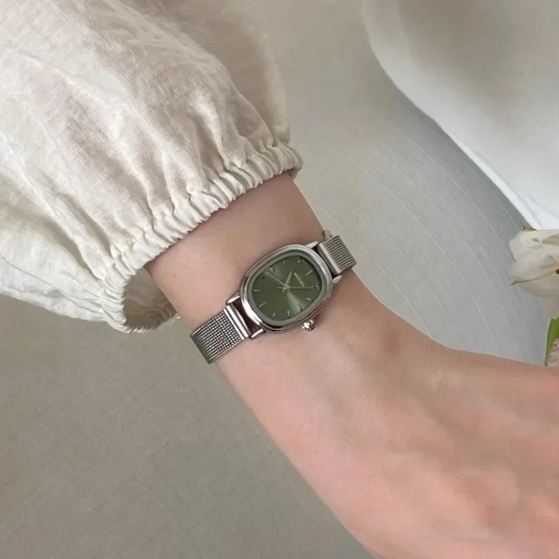 작은 타원형 다이얼 녹색 시계 간단한 스테인레스 스틸  - Jewelry Watches For Women 리뷰 및 가격